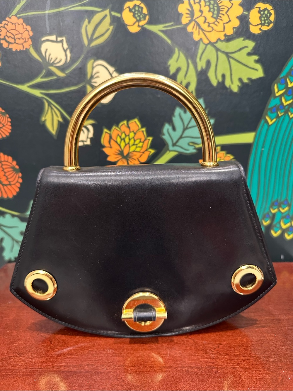 Vintage Bally Black Leather Top Handle Bag Gold Metal Handle Made in Italy - Picture 3 of 17
